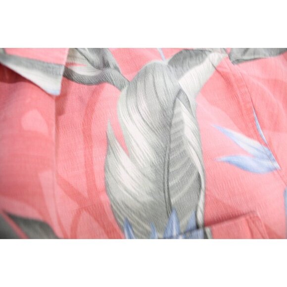 Jamaica Jaxx Tropical Silk Shirt Men's M Gray Pink Button Down Casual Fit Casual - Picture 6 of 11